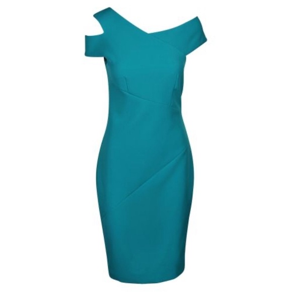 Ted Baker Yandal Asymmetric Bodycon Knee Length Dress Teal Green color size 1 - Picture 1 of 12